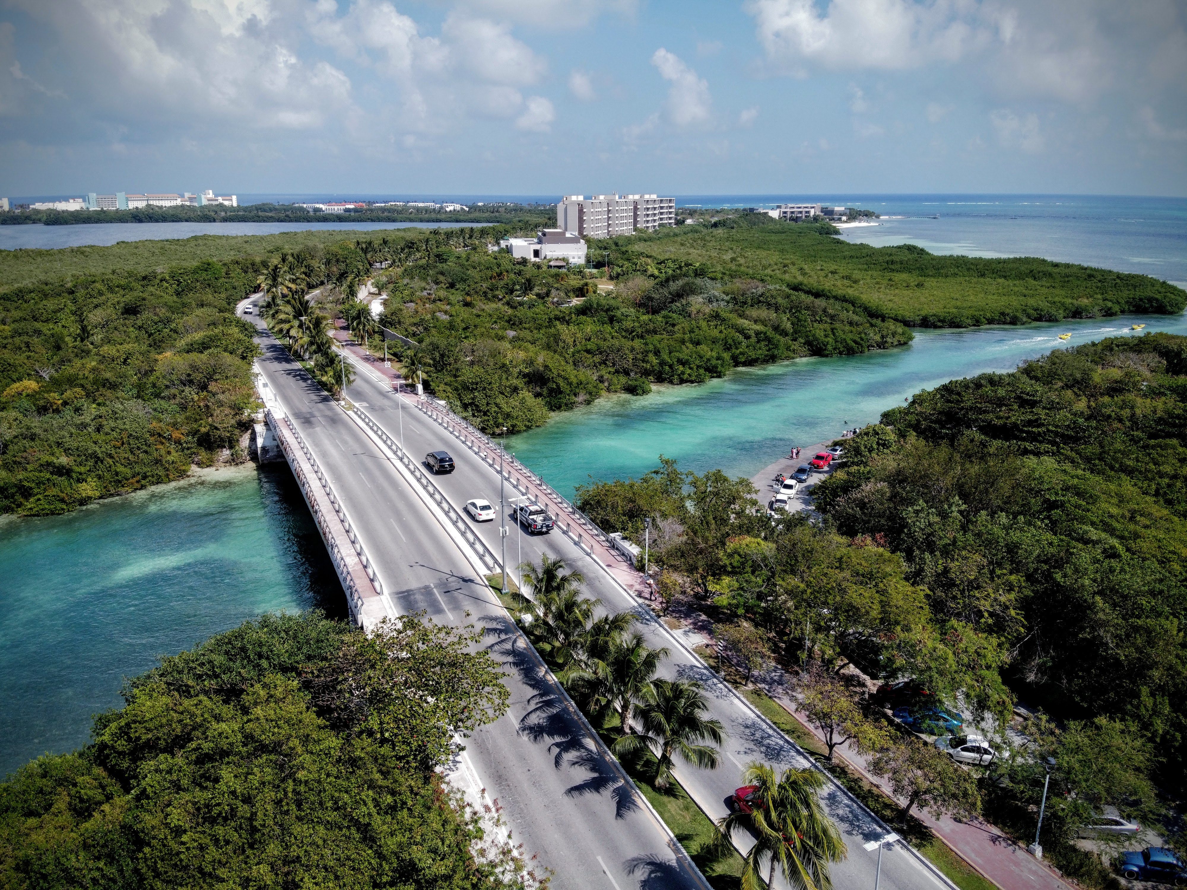 drone shot of Cancun